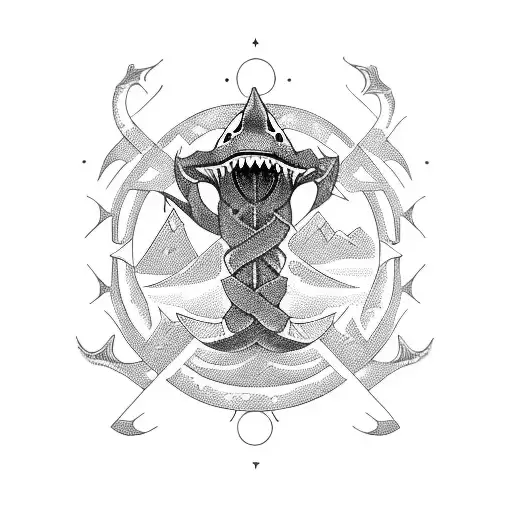 jorgmungandr, vegvisir, shark, viking sail boat, lightning, waves, skull, ocean, norse, odin,  tattoo design idea