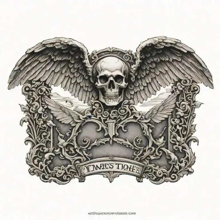 tombstone with wings spread wide tattoo design idea