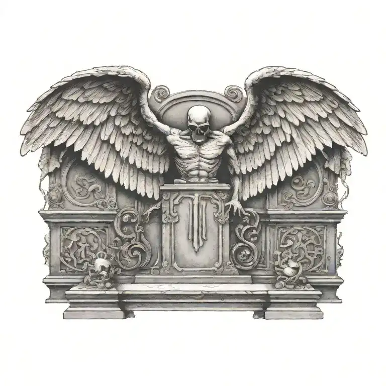 tombstone with wings spread wide tattoo design idea