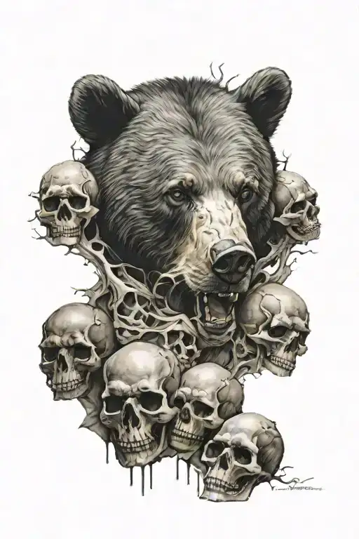 bear face and skulls surrounded tattoo design idea