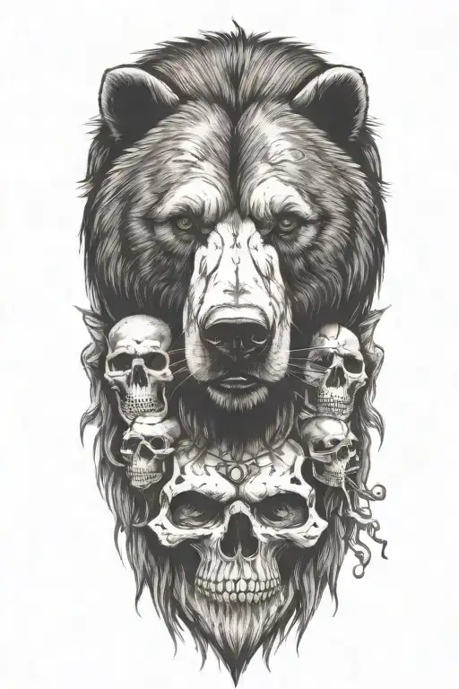 bear face and skulls surrounded and Jesus Christ tattoo design idea
