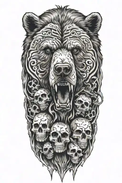 bear face and skulls leaning and forming tattoo design idea