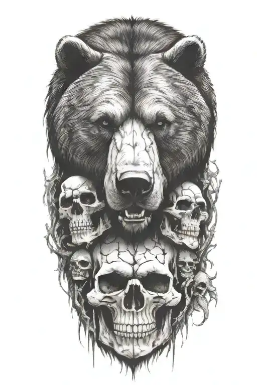 bear face and skulls surrounded tattoo design idea
