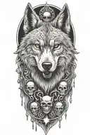 wolf with skulls surrounded tattoo design idea
