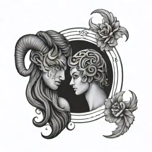 aries and virgo zodiac sign tattoo design idea