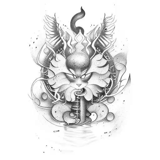Fire pan Kitchen music  tattoo design idea