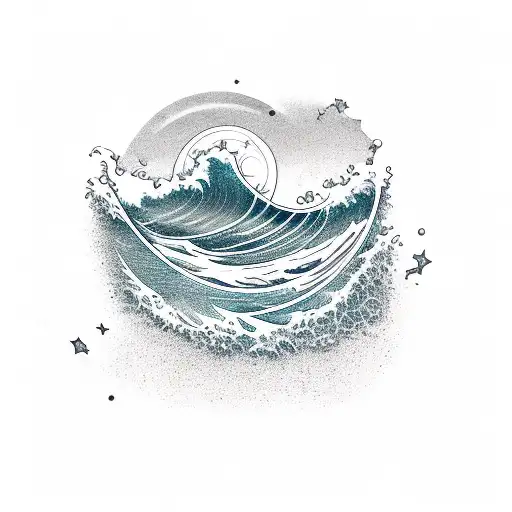 Barrel, Ocean Wave, Sunset, Stars tattoo design idea