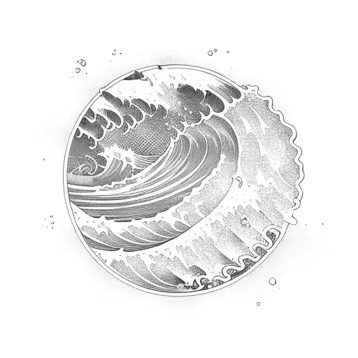 Ocean Wave Barrel Fine line tattoo design idea