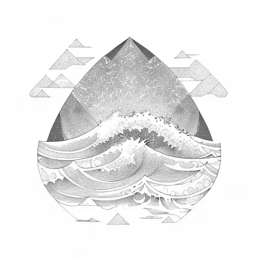 ocean wave surfing barrel triangle surrounding  tattoo design idea