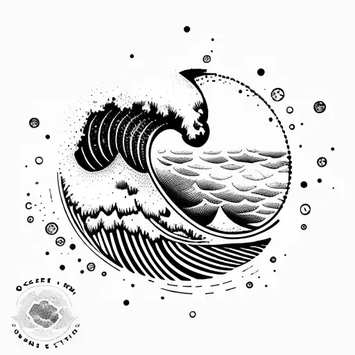 Ocean Wave barrel sunset stars  tattoo design idea