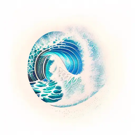 ocean wave surfing barrel triangle sunset tattoo design idea