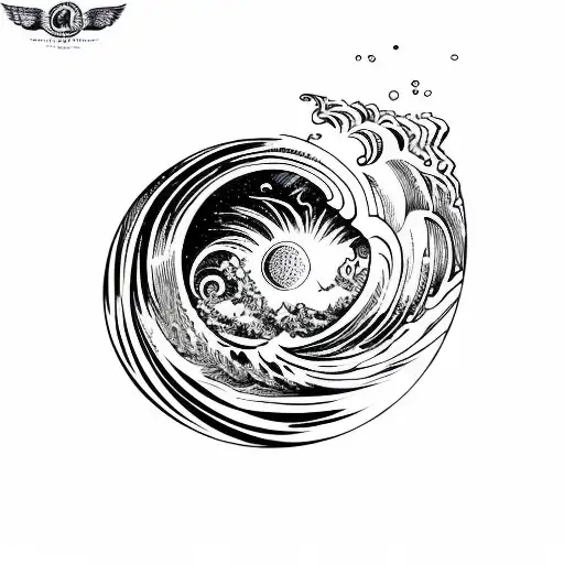 ocean wave stars barrel triangle sunset tattoo design idea