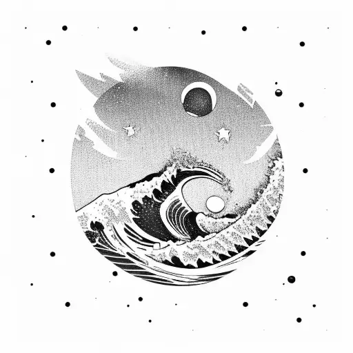Ocean Wave, Barrel, Surf, Sunset, Stars tattoo design idea