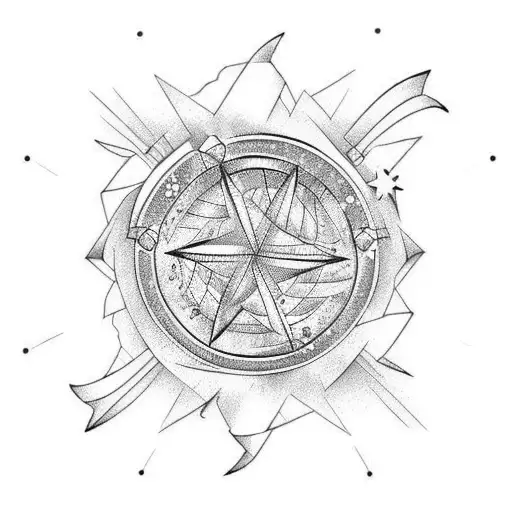 breaking wave barrel stars tattoo design idea