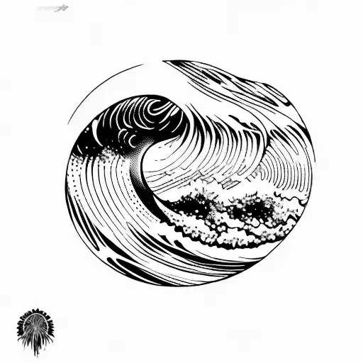 ocean wave barrel fine line sunset tattoo design idea