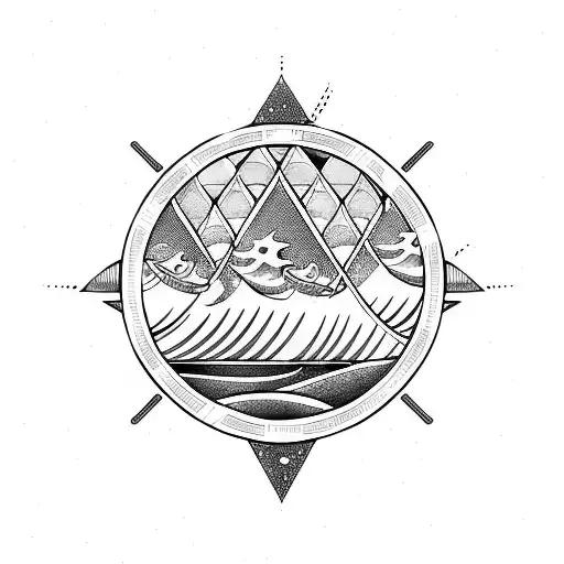 ocean wave surfing barrel triangle surrounding  tattoo design idea