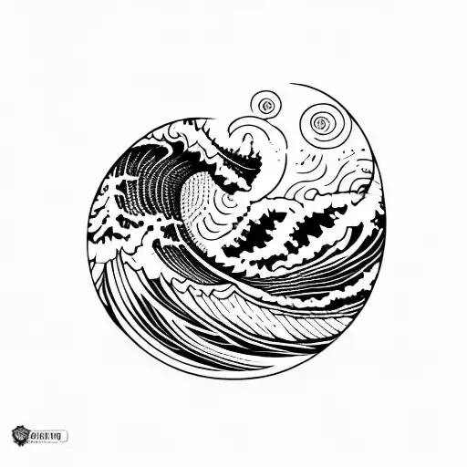 ocean wave stars barrel triangle sunset tattoo design idea