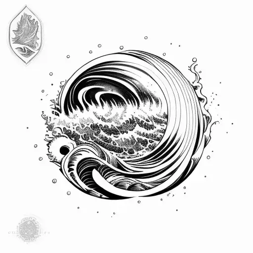 ocean wave stars barrel  sunset tattoo design idea