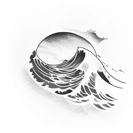 Ocean Wave, Barrel, Surf, Sunset, Stars tattoo design idea
