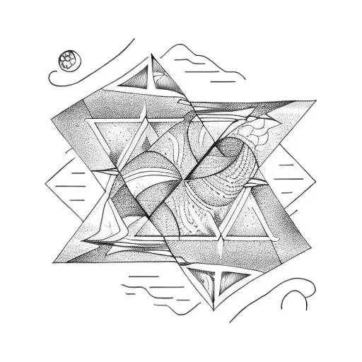 Triangle, braking wave, ocean, sunset tattoo design idea