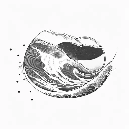 ocean wave surfing barrel triangle sunset tattoo design idea