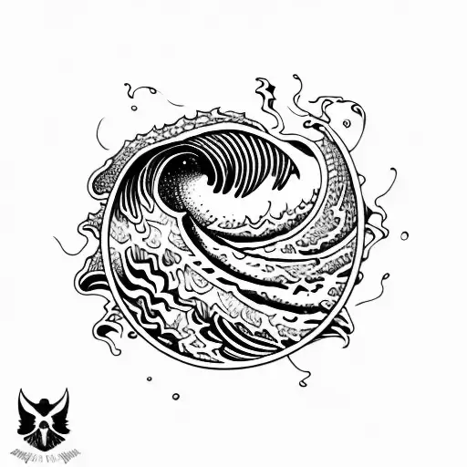ocean wave stars barrel triangle sunset tattoo design idea