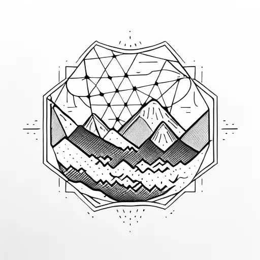 geometric, vulcano, ocean wave, barrel, sun, stars tattoo design idea