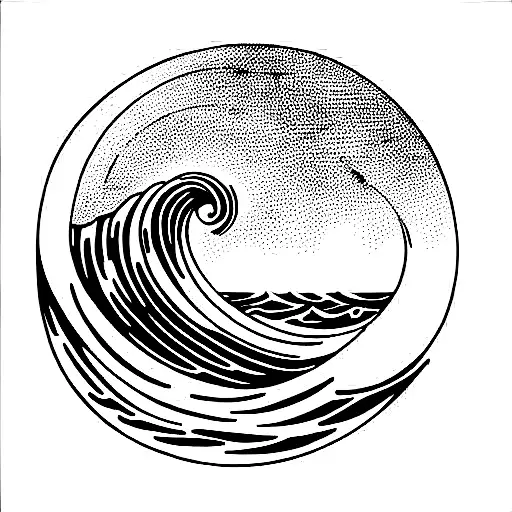 ocean wave barrel sunset tattoo design idea