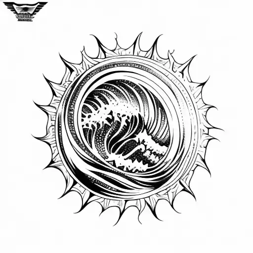 ocean wave stars barrel triangle sunset tattoo design idea