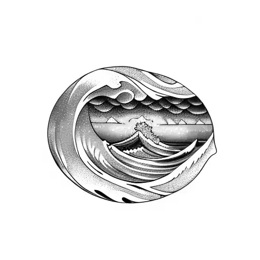 ocean wave stars barrel triangle sunset tattoo design idea