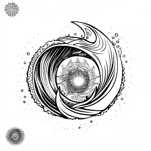 ocean wave stars barrel triangle sunset tattoo design idea