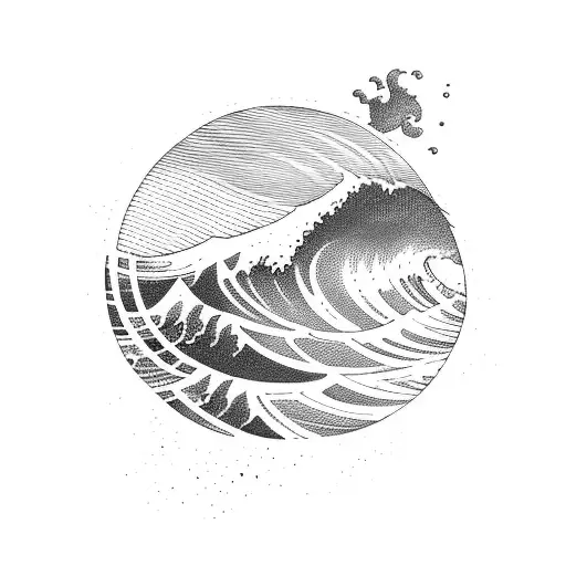 Ocean Wave, Barrel, Surf, Sunset, Stars tattoo design idea