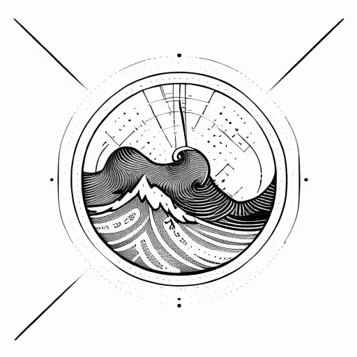 geometric, vulcano, ocean wave, barrel, sun, stars tattoo design idea