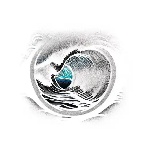 ocean wave surfing barrel triangle surrounding  tattoo design idea