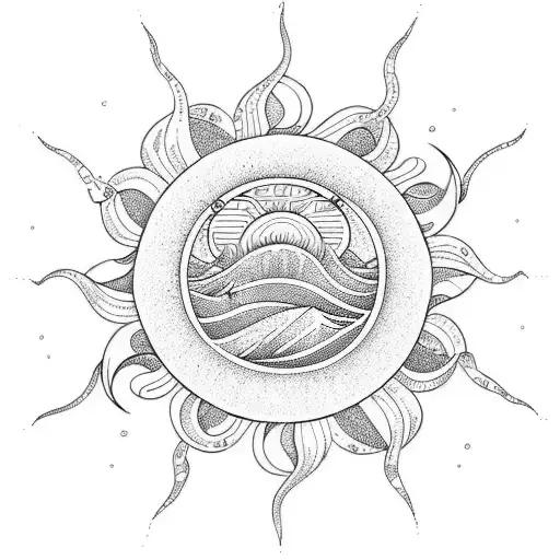 ocean wave barrel sun tattoo design idea