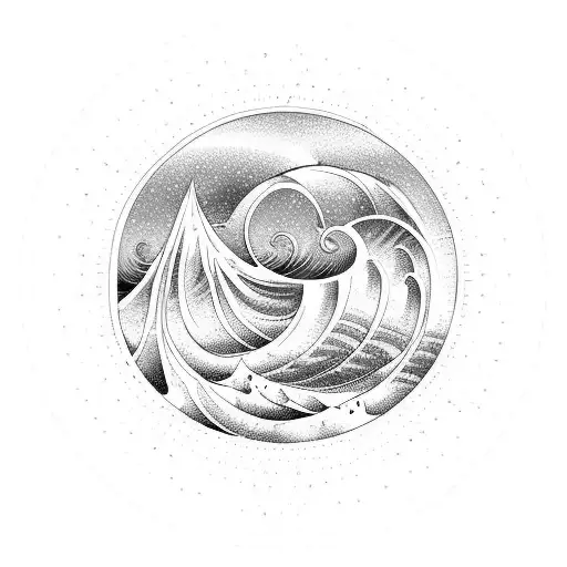 Ocean Wave barrel sunset stars tattoo design idea