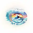 ocean wave surfing barrel triangle sunset tattoo design idea