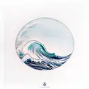 ocean wave surfing barrel triangle sunset tattoo design idea