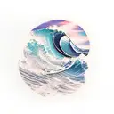 ocean wave surfing barrel triangle sunset tattoo design idea