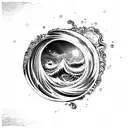 ocean wave stars barrel triangle sunset tattoo design idea