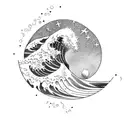 Ocean Wave, Barrel, Surf, Sunset, Stars tattoo design idea