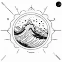 geometric, vulcano, ocean wave, barrel, sun, stars tattoo design idea