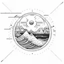 geometric, vulcano, ocean wave, barrel, sun, stars tattoo design idea