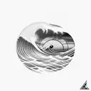ocean wave surfing barrel triangle sunset tattoo design idea