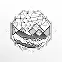 geometric, vulcano, ocean wave, barrel, sun, stars tattoo design idea