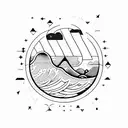 geometric, vulcano, ocean wave, barrel, sun, stars tattoo design idea