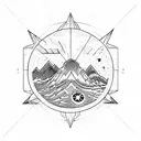 geometric, vulcano, ocean wave, barrel, sun, stars tattoo design idea