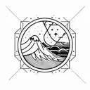 geometric, vulcano, ocean wave, barrel, sun, stars tattoo design idea