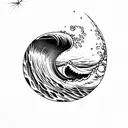 ocean wave barrel sunset tattoo design idea