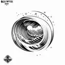 ocean wave barrel sunset tattoo design idea